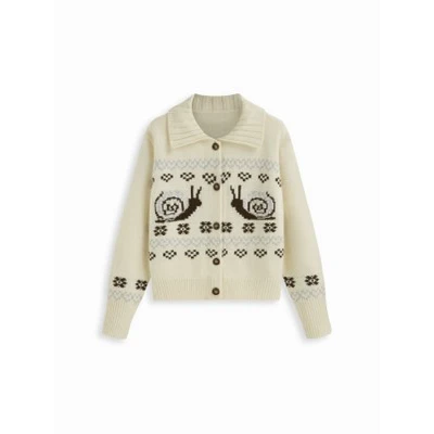 Knit Collar Heart & hedgehog Pattern Button Cardigan