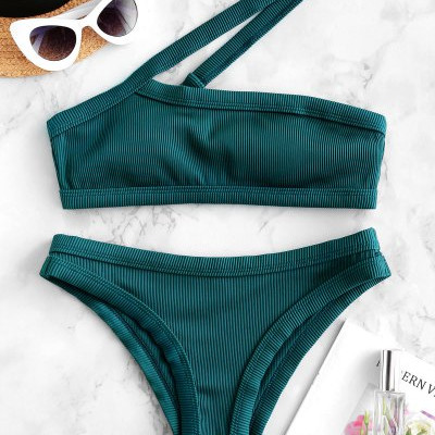 ZAFUL One Shoulder Textured Ribbed Bikini Swimsuit