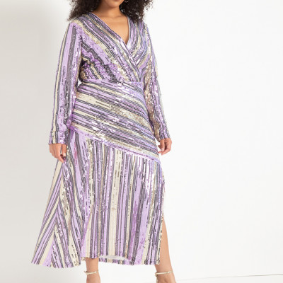 Striped Sequin Midi Dress - Multi Stripe