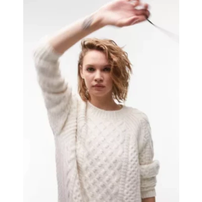 Knitted Oversized Cable Jumper in Cream