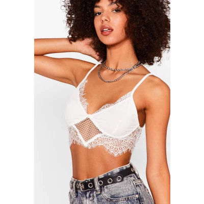 Womens Cup to No Good Strappy Lace Bralette - White - 6, White