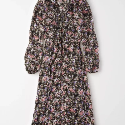 Studio Button Front Kimono Maxi Dress