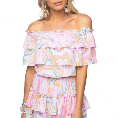 Buddylove Kiera Ruffled Off The Shoulder Mini Dress - Glass