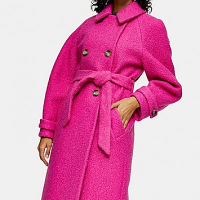 Bright Pink Boucle Trench - Bright Pink