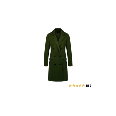 chouyatou Women's Basic Designed Notch Lapel Double Breasted Mid-Long Wool Pea Coat