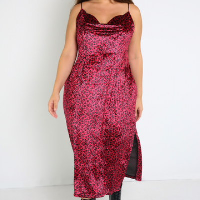 Rebdolls "Shallow" Velvet Leopard Print Slip Midi Dress