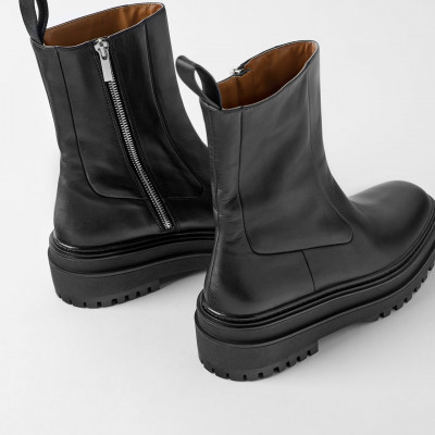 Low Heeled Leather Ankle Boots With Lug Soles