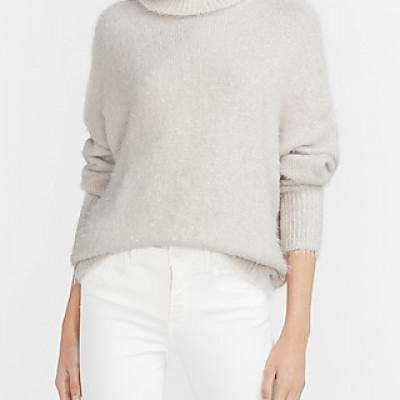 Fuzzy Turtleneck Sweater Gray Womens