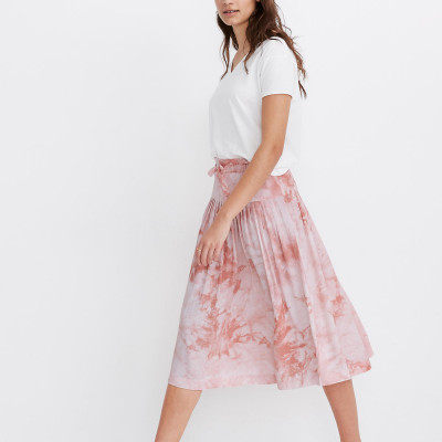 Tie-Front Paperbag Midi Skirt in Tie-Dye