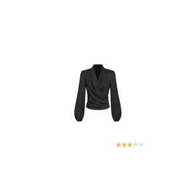 Satin V-Neck Wrap Zip Long Sleeve Blouse