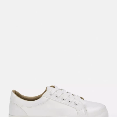 White Faux Leather Flatform Sneakers