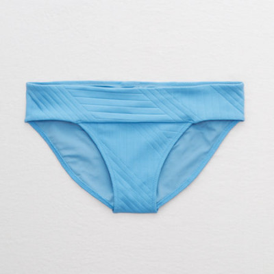 Aerie XO Ribbed Banded Bikini Bottom Womens Blue Vinyl