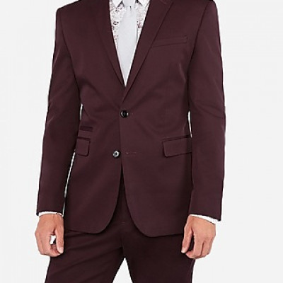 Slim Merlot Cotton Sateen Stretch Suit Jacket Purple Mens 36 Short