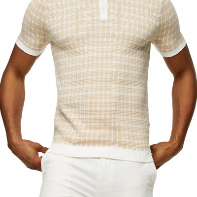 Mens Topman Check Short Sleeve Knit Polo
