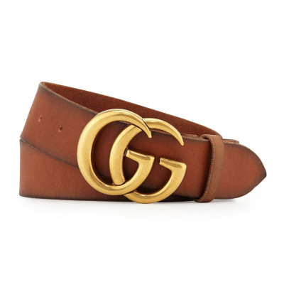 Mens Leather Belt with Double-G Buckle