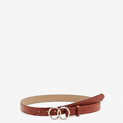Skinny Double O-Ring Belt Womens Cognac