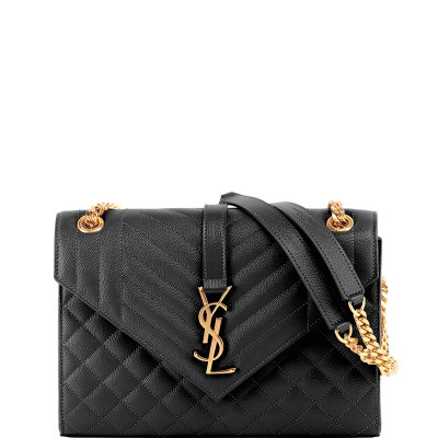 Medium Tri-Quilted Matelasse Grain de Poudre Flap Shoulder Bag, Golden Hardware
