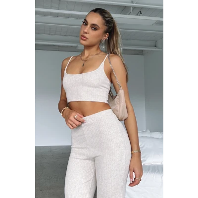 On My Side Ribbed Crop Oatmeal