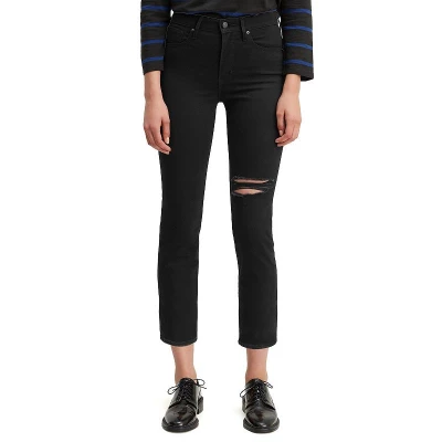 Womens Levis 724 High Rise Straight-Leg Crop Jeans, Size: 27(US 4)Medium, Black