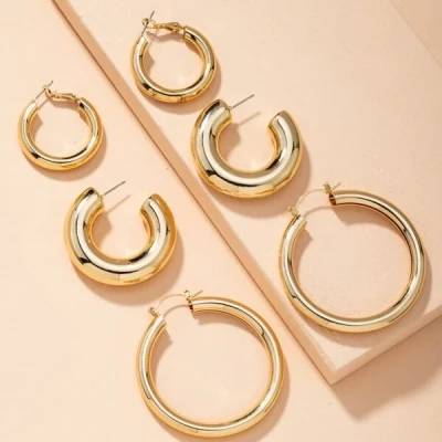 3pairs Chunky Hoop Earrings