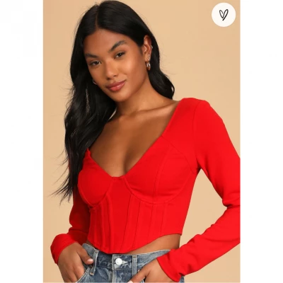 Got You Impressed Red Long Sleeve Bustier Crop Top