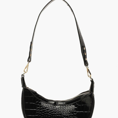 Womens Vinyl Croc Underarm Bag With Wide Strap - Black - One