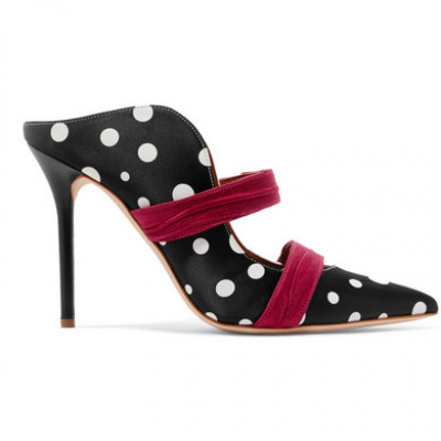 Emanuel Ungaro Maureen 100 Satin-Trimmed Polka-Dot Faille Mules