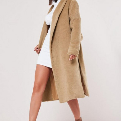 Camel Shawl Collar Side Split Coat