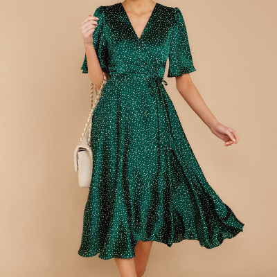 Dot Off The Press Green Wrap Dress
