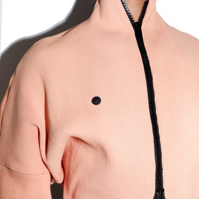 MELLOW Raw Edge Slouch Sweater in Peach Apricot