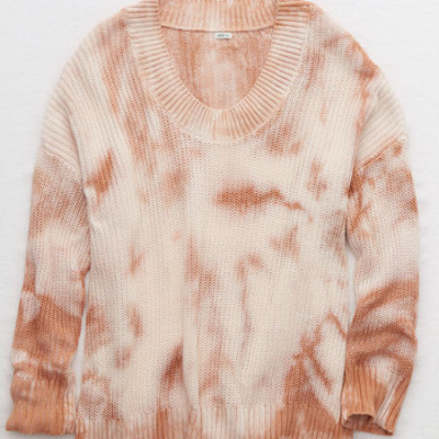 Aerie Open Knit Oversized Sweater Womens Raw Sienna
