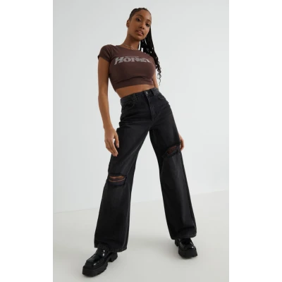 Street Wide Leg Jean -Black Destructed