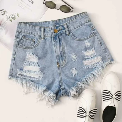 Raw Hem Ripped Denim Shorts