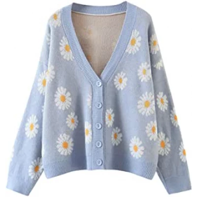 Women Y2K Knitwear Sweet Floral Cardigans V Neck Long Sleeve Casual Sweater Open Front Button 90s Outerwear Coat : Amazon.ca: Clothing, Shoes &amp; Accessories