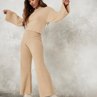 Mocha Co Ord Wide Leg Knit Pants