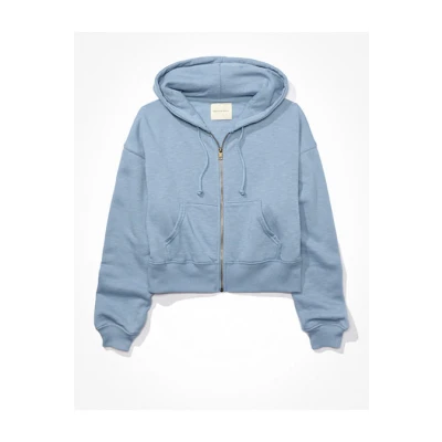 AE Cropped Zip-Up Hoodie Womens Light Blue XS