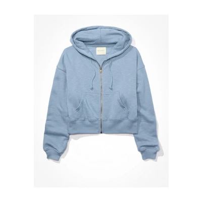 AE Cropped Zip-Up Hoodie Womens Light Blue