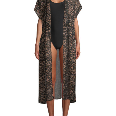 Time and Tru Leopard Print Kimono w/ Drawstring Waist