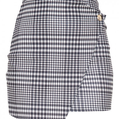Monochrome Check Wrap Mini Skirt
