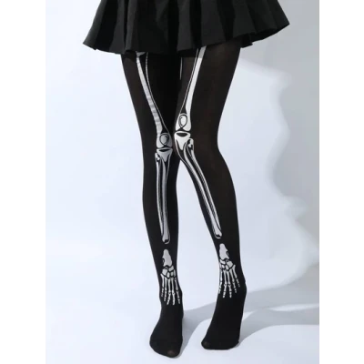 1pair Women Skeleton Print Fashion Tights For Daily Life