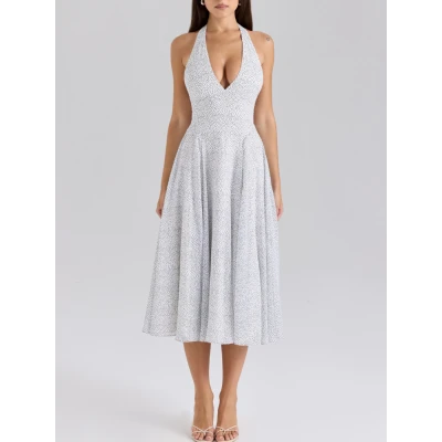 SOLADA Polka Dot Print Georgette Halter Sundress | Nordstrom