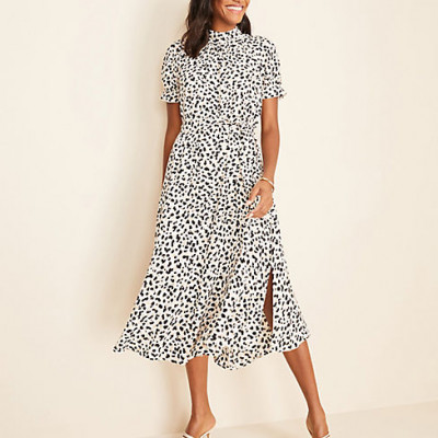 Shadow Spot Belted Midi Dress