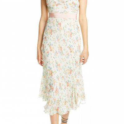 Womens Loveshackfancy Faith Off The Shoulder Silk Midi Dress
