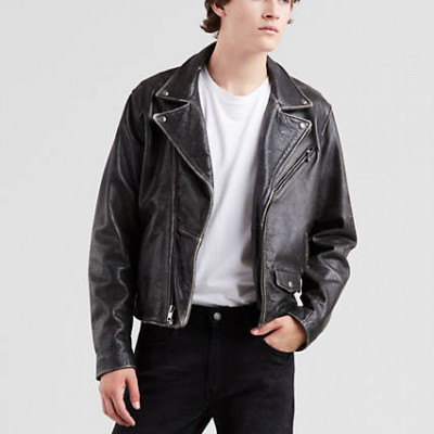 Levis Leather Moto Trucker Jacket - Mens 2XS