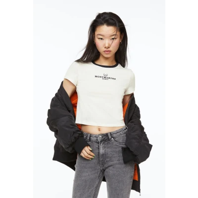 Printed Crop Top - Cream/Montmartre - Ladies | H&M US