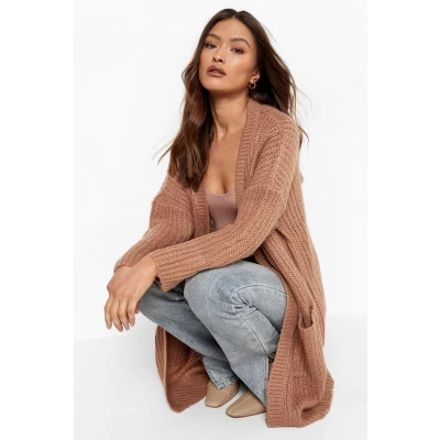 Womens Oversized Boyfriend Cardigan - Brown -