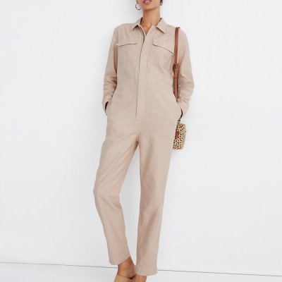 Garment Dyed Zip Front Coverall Jumpsuit