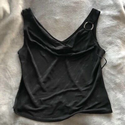 Y2K BLACK GLITTER COWL NECK TOP WITH O RING STRAP SIZE - 16