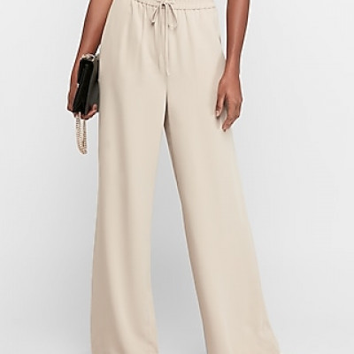 High Waisted Paperbag Wide Leg Palazzo Pant Neutral Womens XXS