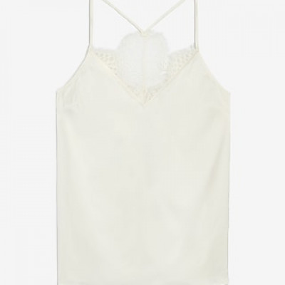 Satin Lace Back Racerback Cami Womens Ivory